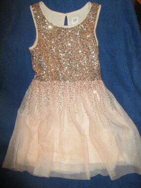 EUC Gap Kids Rose Gold Tulle Sequin Dress Size Small 6-7